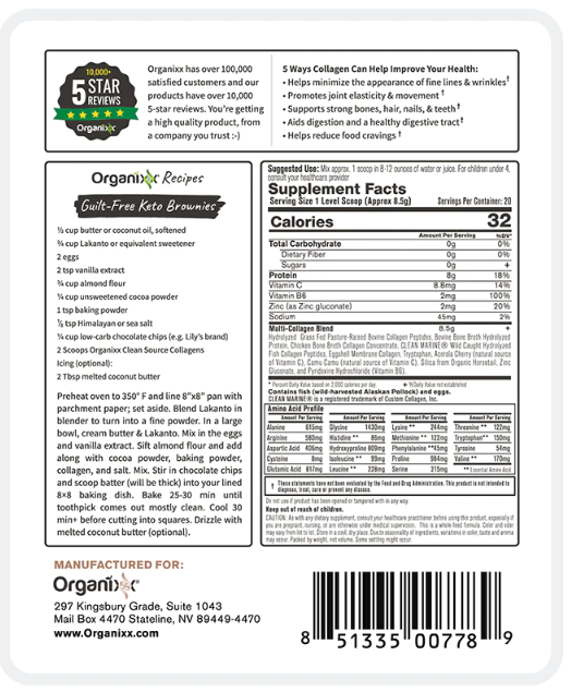 Organixx Clean Sourced Collagen Ingredients