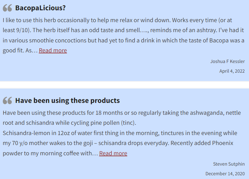 Lost Empire Herbs Customer Reviews