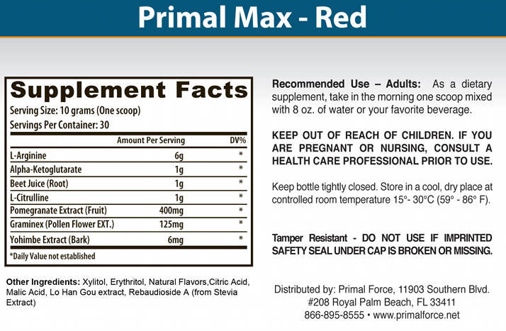 Primal Max Red Ingredients