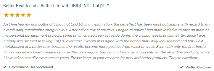 Ubiquinol CoQ10 Customer Reviews